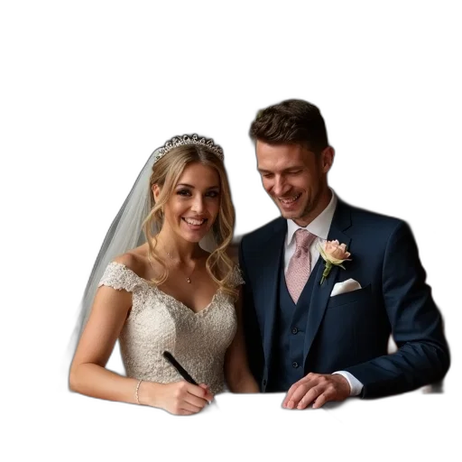 crown, staff, dress, umbrella, photorealistic, newly, wed, couple transparent PNG cut-out