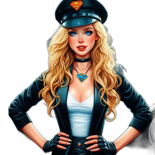 comic book art, fantasy art, cartoon, concept art, woman, clad, superman-themed, attire transparent PNG cut-out
