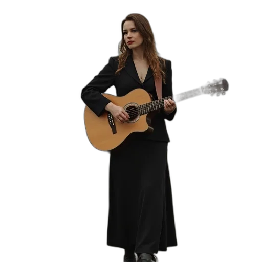 dress, jacket, woman, standing, next, metal, trolley, holding transparent PNG cut-out
