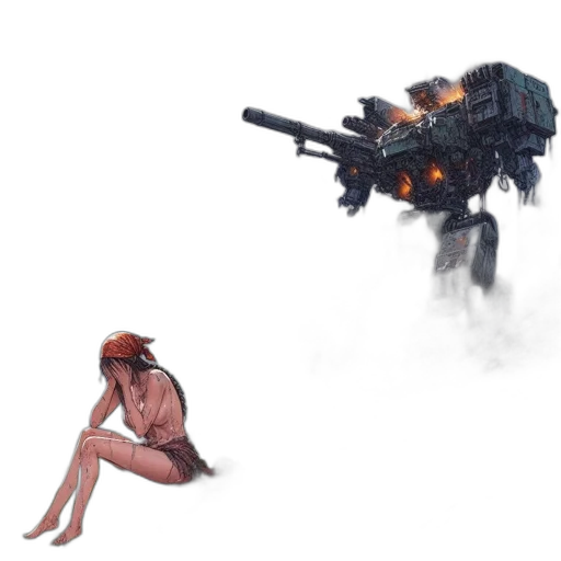 robot, creature, weapon, concept art, cyberpunk, 3d render, pixel art, outer space transparent PNG cut-out