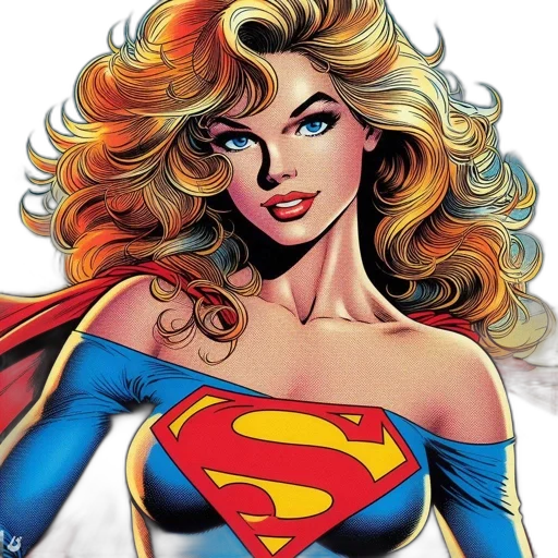 comic book art, cartoon, concept art, detailed, illustration, supergirl, her, iconic transparent PNG cut-out
