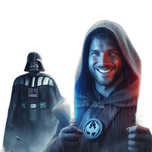 concept art, comic book art, photorealistic, fantasy art, darth, vader, hooded, figure transparent PNG cut-out