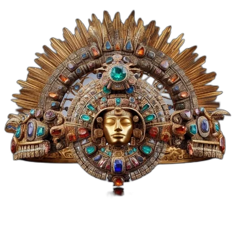 jewelry, crown, staff, mask, elaborate, headdress, features, faceted transparent PNG cut-out