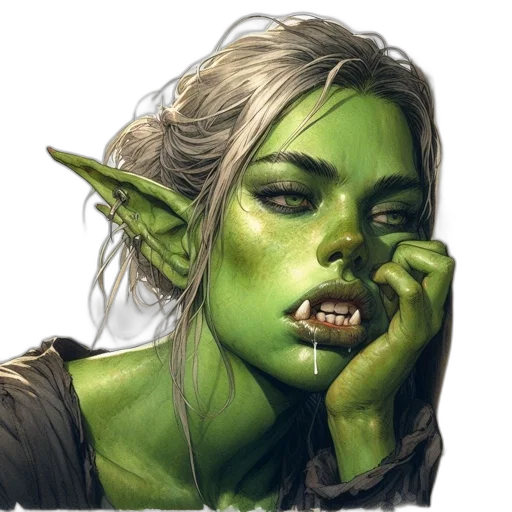 face, creature, fantasy art, concept art, photorealistic, comic book art, green, elven transparent PNG cut-out