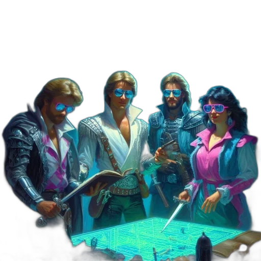 jacket, staff, weapon, vaporwave, concept art, cyberpunk, fantasy art, underwater transparent PNG cut-out
