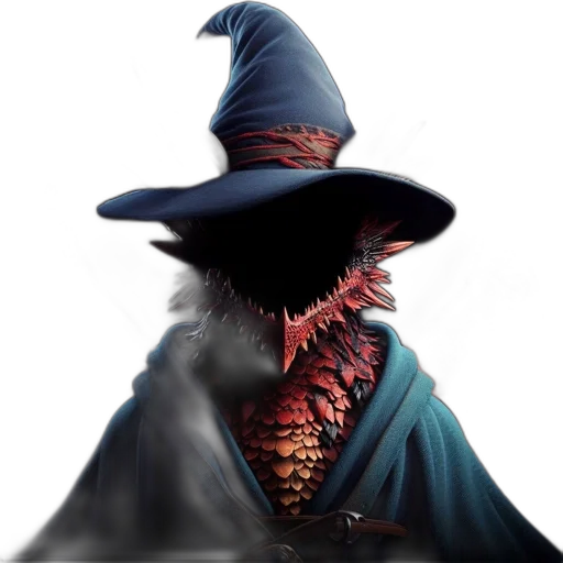 dragon, hat, mask, staff, fantasy art, concept art, 3d render, pixel art transparent PNG cut-out