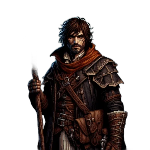 sword, staff, weapon, fantasy art, concept art, comic book art, pixel art, earth tones transparent PNG cut-out