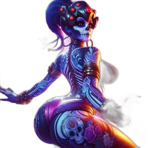 robot, dress, concept art, cyberpunk, fantasy art, comic book art, neon lights, blue transparent PNG cut-out