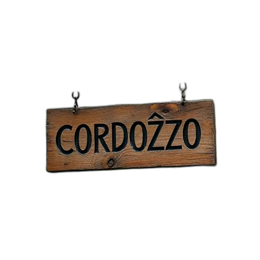 3d render, rustic, wooden, sign, word, cordozzo, large, bold transparent PNG cut-out