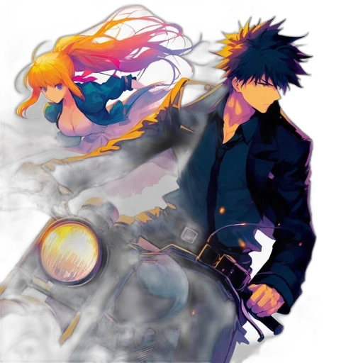 concept art, anime, fantasy art, comic book art, fire, colorful, dark, golden transparent PNG cut-out
