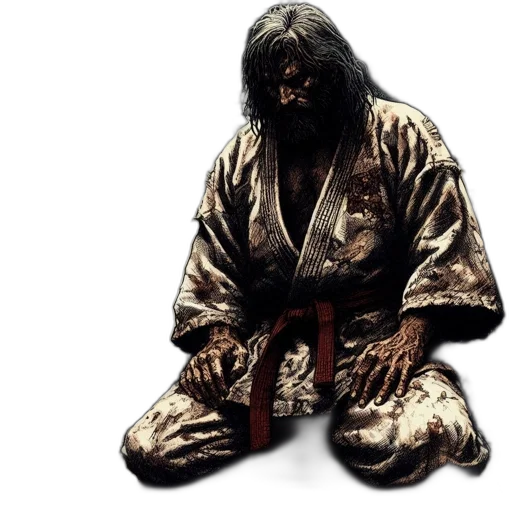 concept art, photorealistic, 3d render, elderly, bearded, man, worn, kimono transparent PNG cut-out