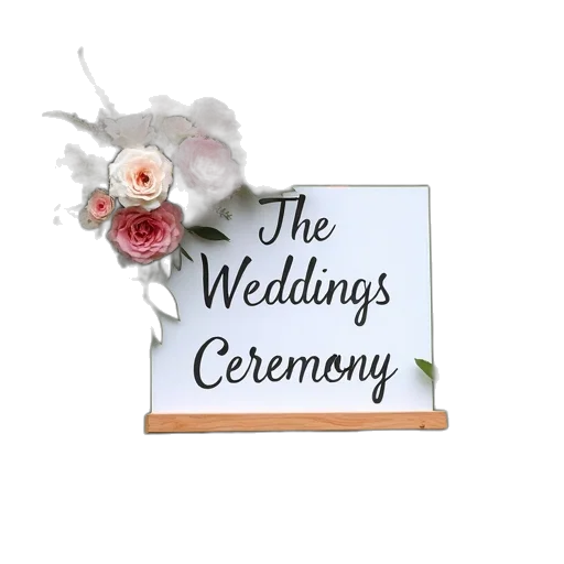 wedding, ceremony, sign, word, flowers, placed, top, each transparent PNG cut-out