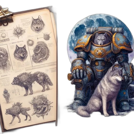 concept art, fantasy art, watercolor, illustration, combines, sketches, varied, wolf transparent PNG cut-out