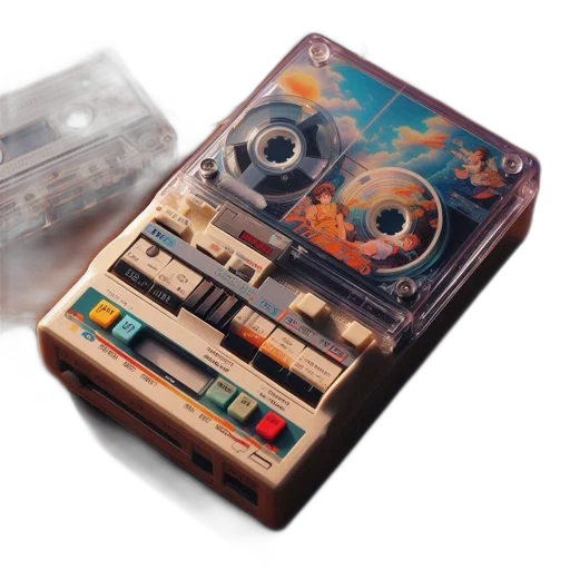 robot, cyberpunk, concept art, outer space, vintage, portable, cassette, player transparent PNG cut-out