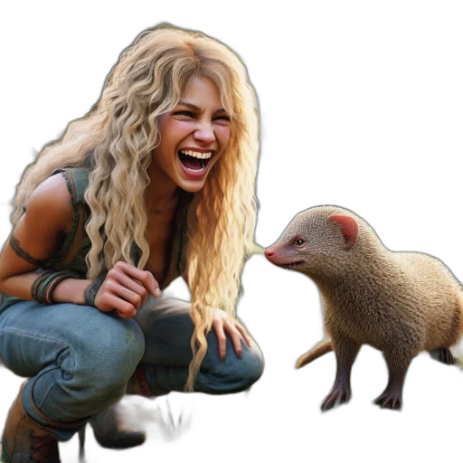 animal, creature, hair, concept art, photorealistic, young, woman, laughs transparent PNG cut-out