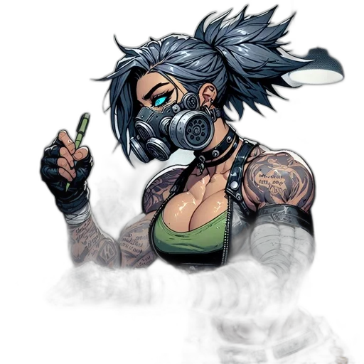 mask, cyberpunk, comic book art, concept art, cartoon, green, woman, unique transparent PNG cut-out