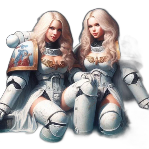 robot, concept art, fantasy art, comic book art, photorealistic, outer space, two, women transparent PNG cut-out
