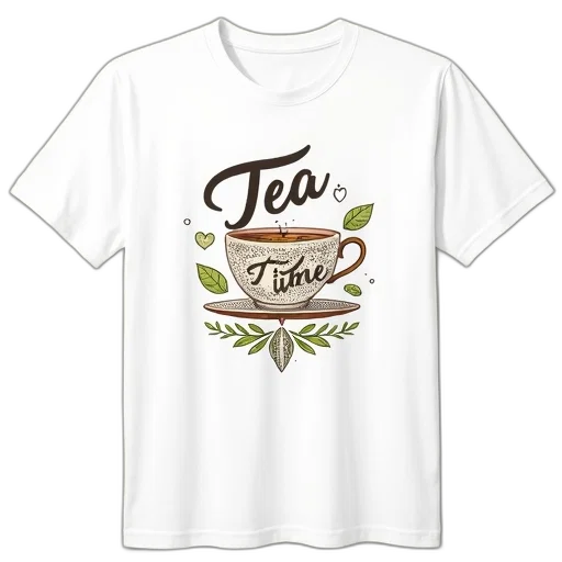 white, t-shirt, graphic, design, reads, tea, time, cursive transparent PNG cut-out