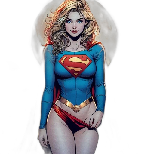 comic book art, concept art, fantasy art, cartoon, supergirl, stands, confidently, front transparent PNG cut-out