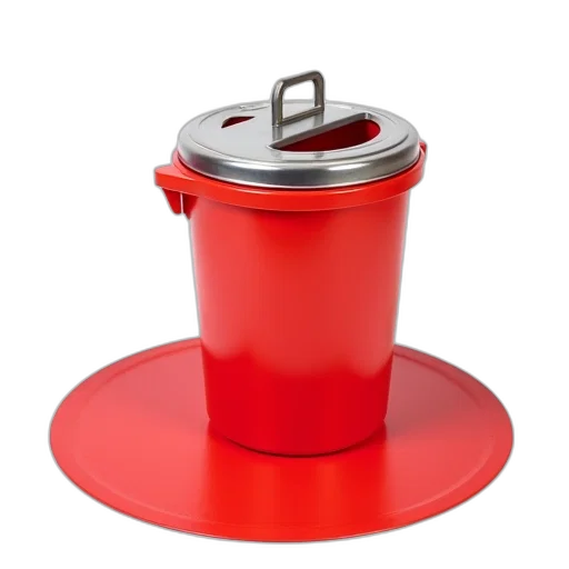 3d render, red, plastic, trash, can, silver, rim, placed transparent PNG cut-out