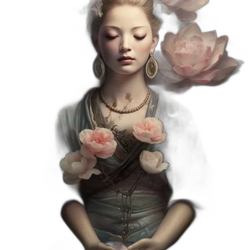 flower, face, creature, crown, concept art, fantasy art, photorealistic, oil painting transparent PNG cut-out