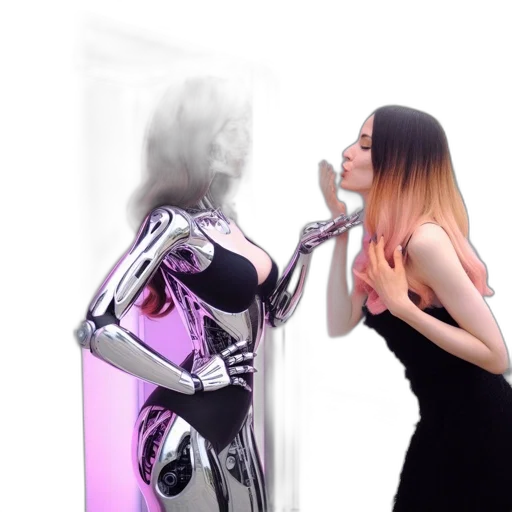 robot, dress, vaporwave, 3d render, concept art, cyberpunk, neon lights, outer space transparent PNG cut-out