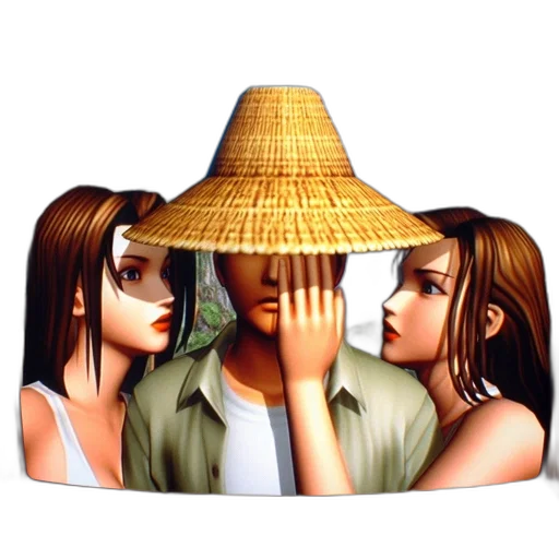 hat, mask, umbrella, face, 3d render, vaporwave, photorealistic, pixel art transparent PNG cut-out