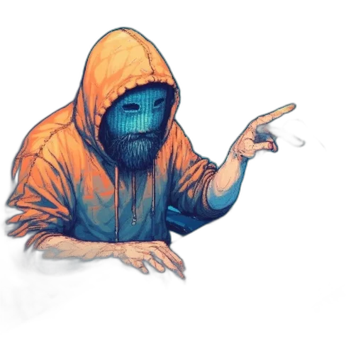 jacket, creature, mask, weapon, concept art, pixel art, comic book art, cyberpunk transparent PNG cut-out