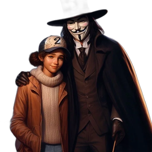 mask, jacket, concept art, comic book art, pixel art, fantasy art, two, individuals transparent PNG cut-out