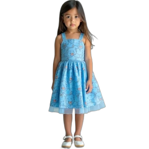 dress, photorealistic, 3d render, young, girl, wearing, blue, floral transparent PNG cut-out