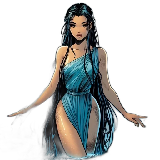 dress, concept art, fantasy art, comic book art, cartoon, blue, female, character transparent PNG cut-out