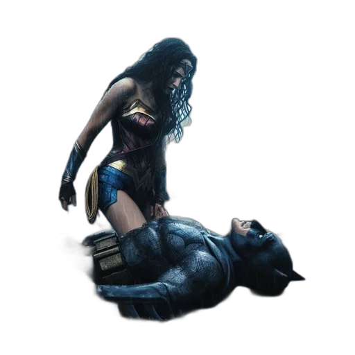 concept art, comic book art, 3d render, underwater, wonder, woman, kneels, beside transparent PNG cut-out