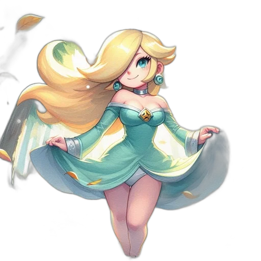 dress, staff, concept art, fantasy art, pixel art, watercolor, pastel, golden transparent PNG cut-out