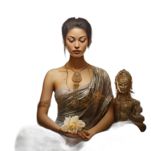 jewelry, dress, crown, staff, concept art, fantasy art, photorealistic, oil painting transparent PNG cut-out