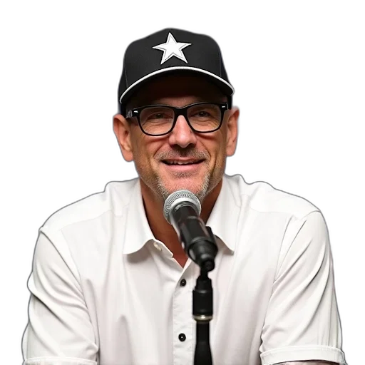 staff, hat, crown, jacket, cartoon, man, glasses, white transparent PNG cut-out