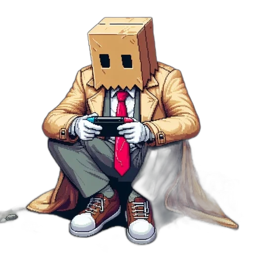 robot, mask, furniture, jacket, pixel art, concept art, cyberpunk, 3d render transparent PNG cut-out