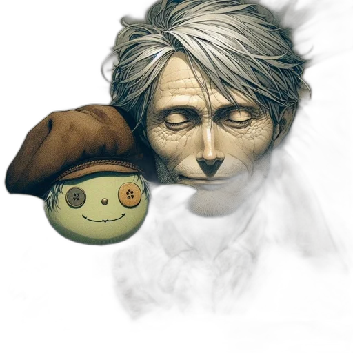 mask, face, hat, staff, concept art, photorealistic, fantasy art, pixel art transparent PNG cut-out