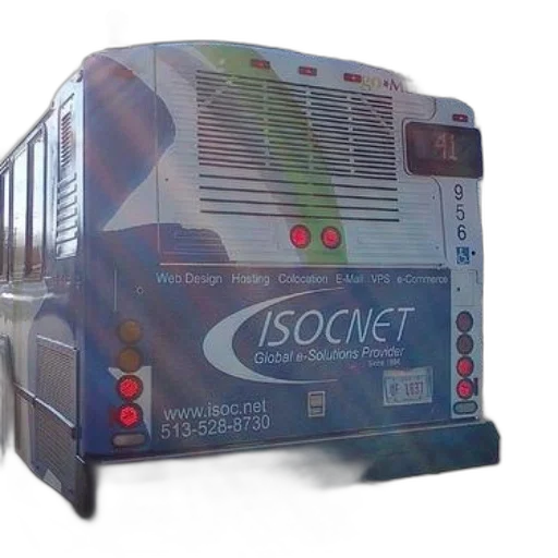 3d render, bus, advertisement, isocnet, back transparent PNG cut-out