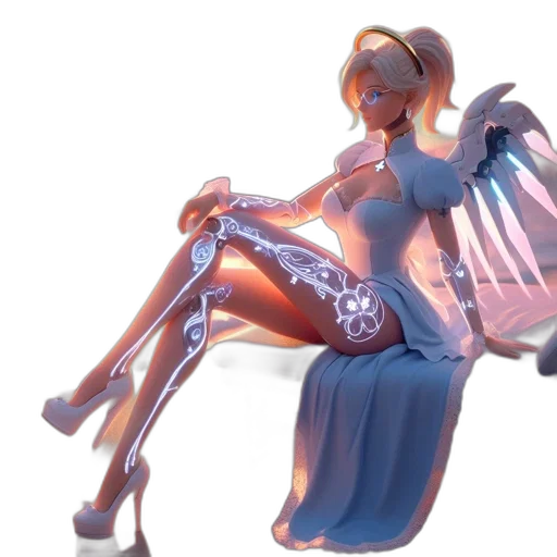 robot, dress, weapon, jewelry, concept art, 3d render, fantasy art, vaporwave transparent PNG cut-out