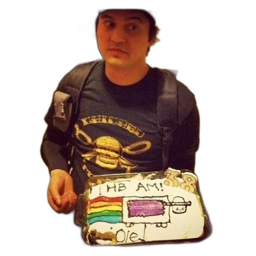 staff, jacket, food, hat, man, holds, cake, drawing transparent PNG cut-out