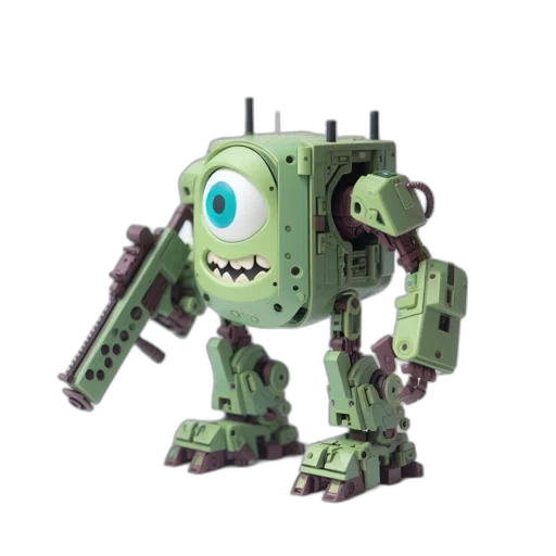 robot, weapon, creature, concept art, 3d render, pixel art, cyberpunk, green transparent PNG cut-out