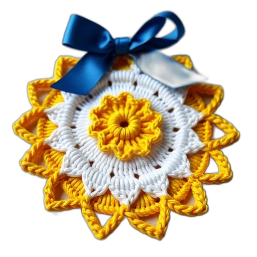 jewelry, crown, flower, staff, 3d render, crocheted, yellow, white transparent PNG cut-out