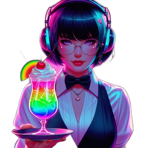 staff, robot, dress, jacket, cyberpunk, vaporwave, pixel art, concept art transparent PNG cut-out