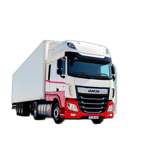 photorealistic, 3d render, white, red, semi-truck, word, dacia, front transparent PNG cut-out