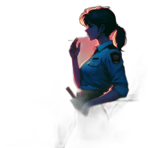 jacket, staff, face, dress, concept art, vaporwave, pixel art, cyberpunk transparent PNG cut-out