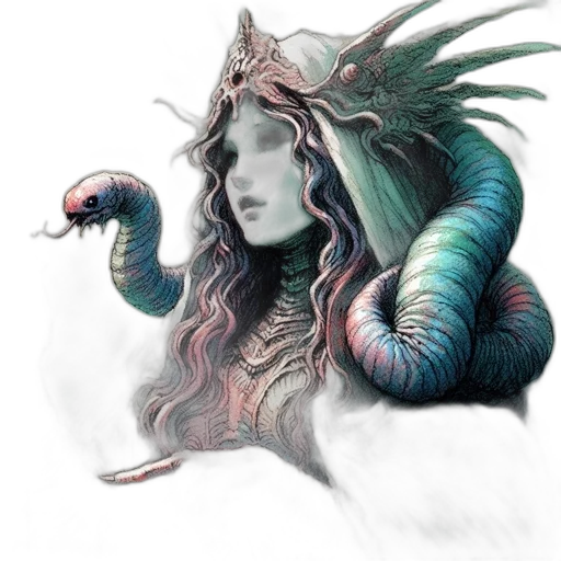 dragon, creature, staff, mask, fantasy art, concept art, pixel art, watercolor transparent PNG cut-out