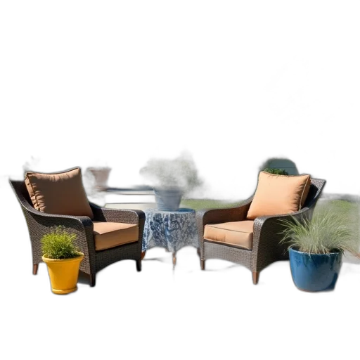 furniture, 3d render, photorealistic, earth tones, patio, set, two, chairs transparent PNG cut-out