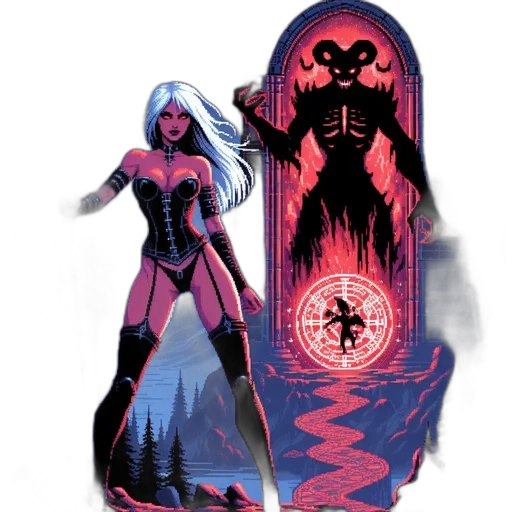 comic book art, concept art, fantasy art, pixel art, woman, long, white, hair transparent PNG cut-out