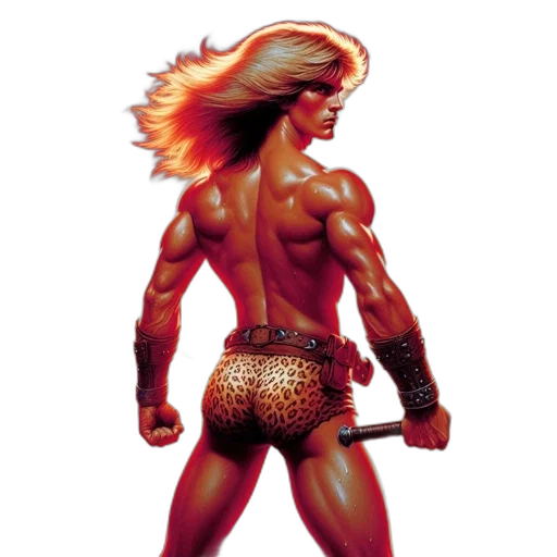 hair, concept art, comic book art, fantasy art, 3d render, muscular, man, leopard transparent PNG cut-out