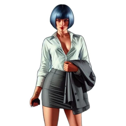 jacket, dress, concept art, photorealistic, 3d render, comic book art, blue, pastel transparent PNG cut-out